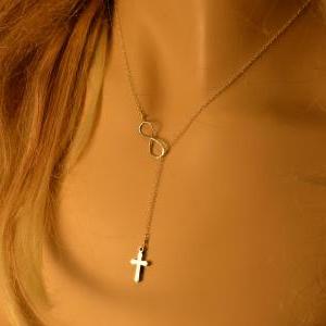 Tiny Sterling Silver Cross Necklace. Sterling..