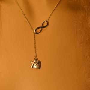 Minimalist Necklace- Cross With Heart And Infinity..