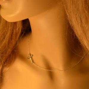 Sideways Cross Necklace.sterling Silver Minimalist..