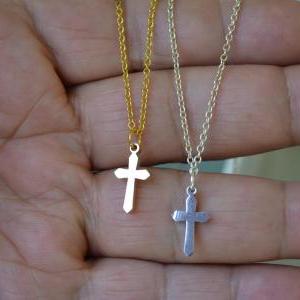 Big -tiny Sterling Silver Cross Necklace Or Gold..
