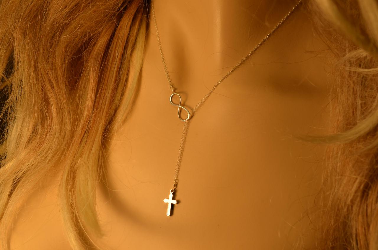 Tiny Sterling Silver Cross Necklace. Sterling Silver Infinity Necklace-lariat.