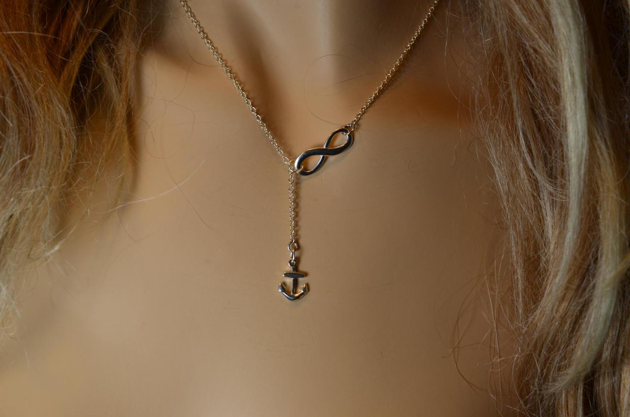 Simply Sterling Silver Anckor,sterling Silver Infinity Necklace Lariat.